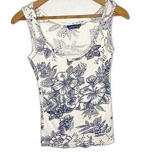 Jasmine KC Floral Beaded Sequin Tank Top Ribbed Stretchy Womens S White Black